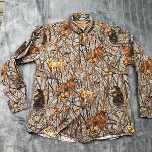 Magellan Sportswear Mens Hunting Dog Camo Button Down Shirt Large Brown Blue L